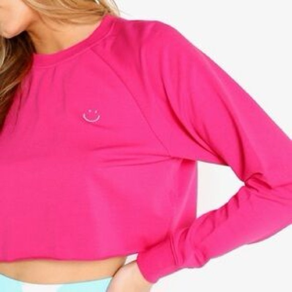 Spiritual gangster. Long sleeve fuchsia, pink pink cropped sweatshirt. - Picture 3 of 9